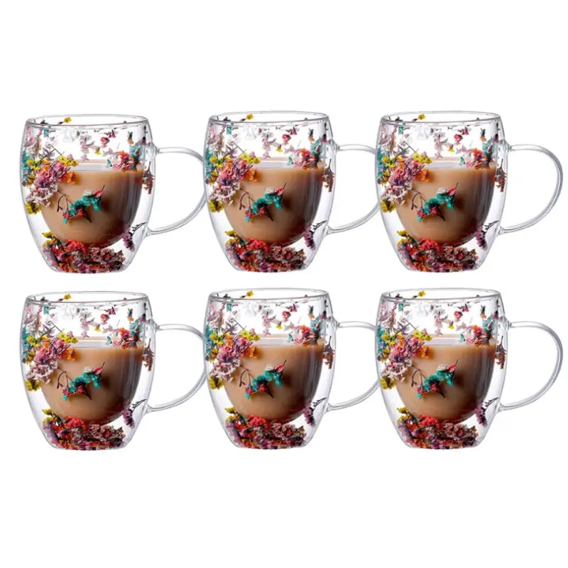 Handcrafted Double Glass Flowers Mug