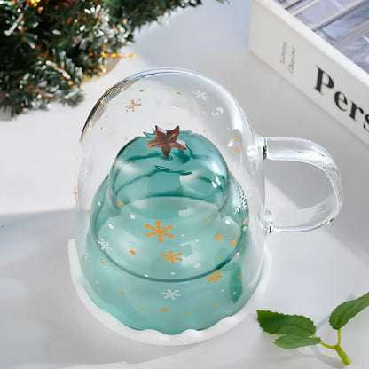 Christmas Tree Double Glass Mug with Lid – 350ml