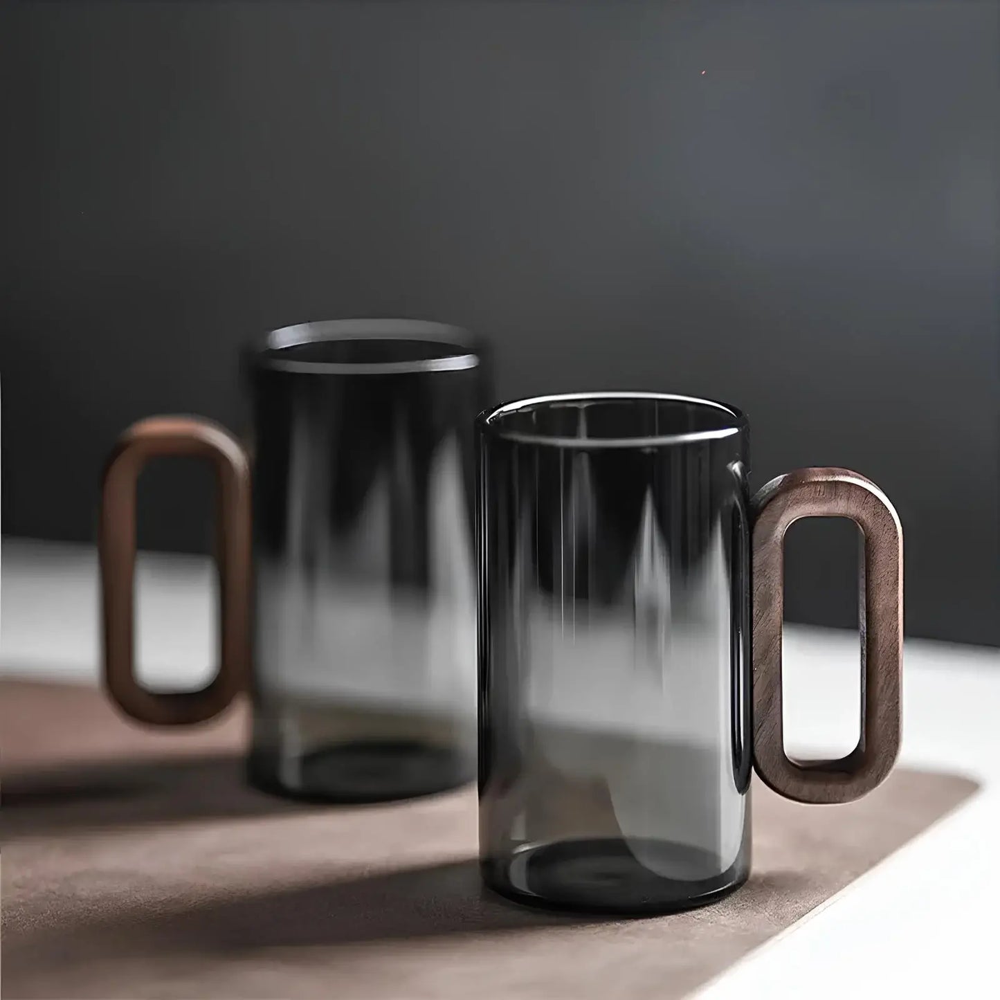 Elegant Wooden Handle Glass Mug - 360ml