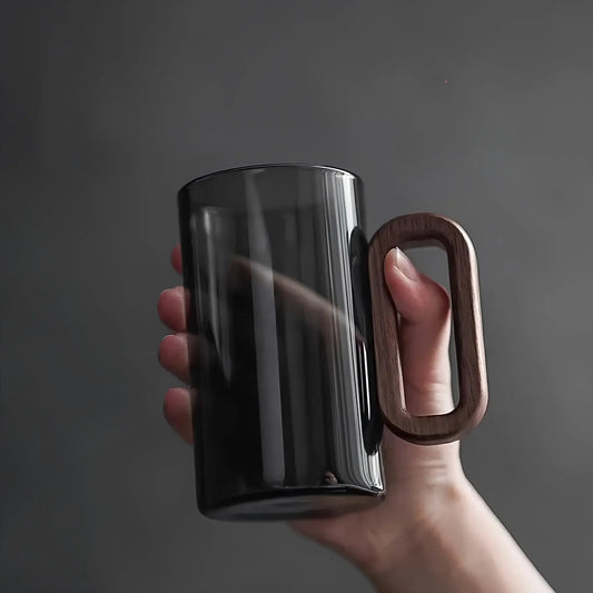 Elegant Wooden Handle Glass Mug - 360ml