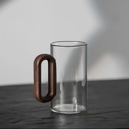 Elegant Wooden Handle Glass Mug - 360ml