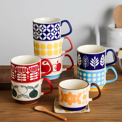 Handcrafted Japanese Ceramic Mug Set – Retro Designs for Tea and Coffee Lovers