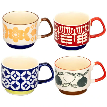 Handcrafted Japanese Ceramic Mug Set – Retro Designs for Tea and Coffee Lovers