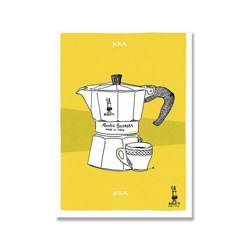 Minimalist Moka Pot Art Prints - 4 Color Background Series