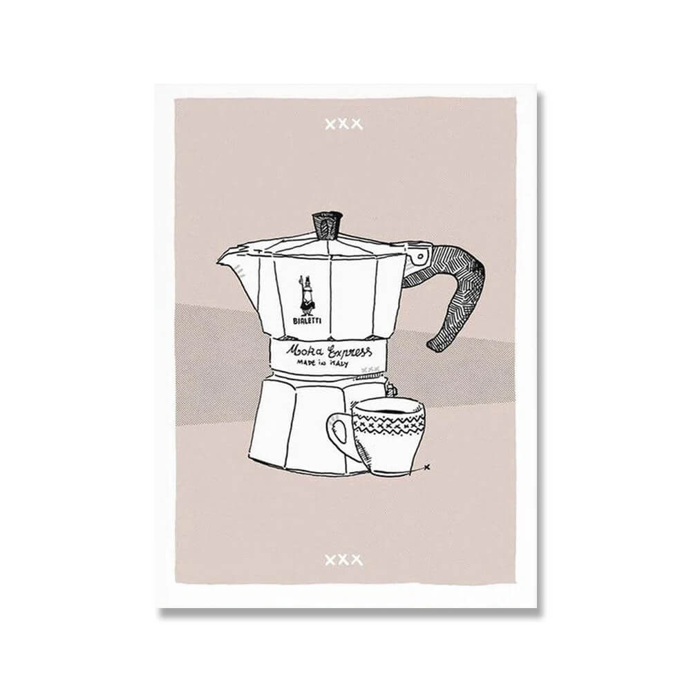 Minimalist Moka Pot Art Prints - 4 Color Background Series