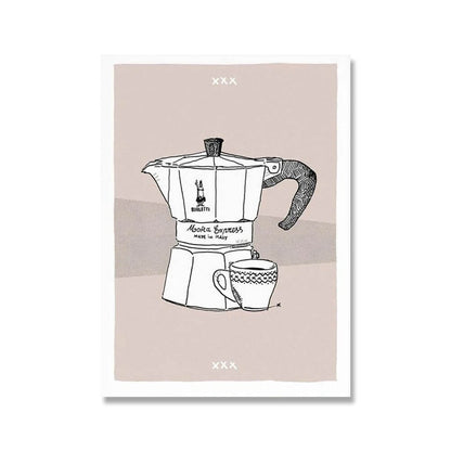 Minimalist Moka Pot Art Prints - 4 Color Background Series