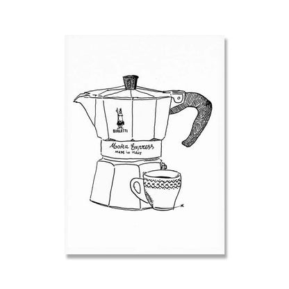 Minimalist Moka Pot Art Prints - 4 Color Background Series