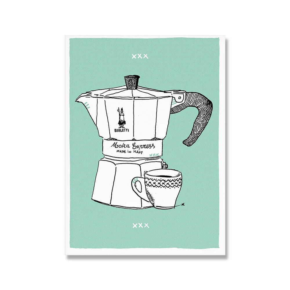 Minimalist Moka Pot Art Prints - 4 Color Background Series