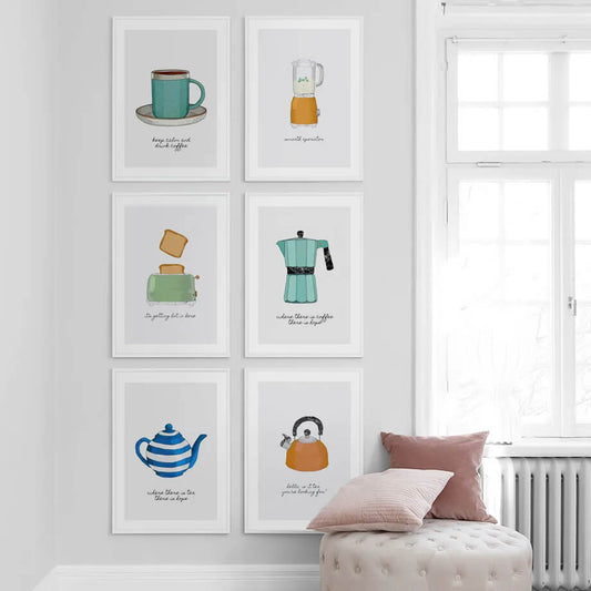 Coffee & Tea Pastel Art Prints Wall Decor Series